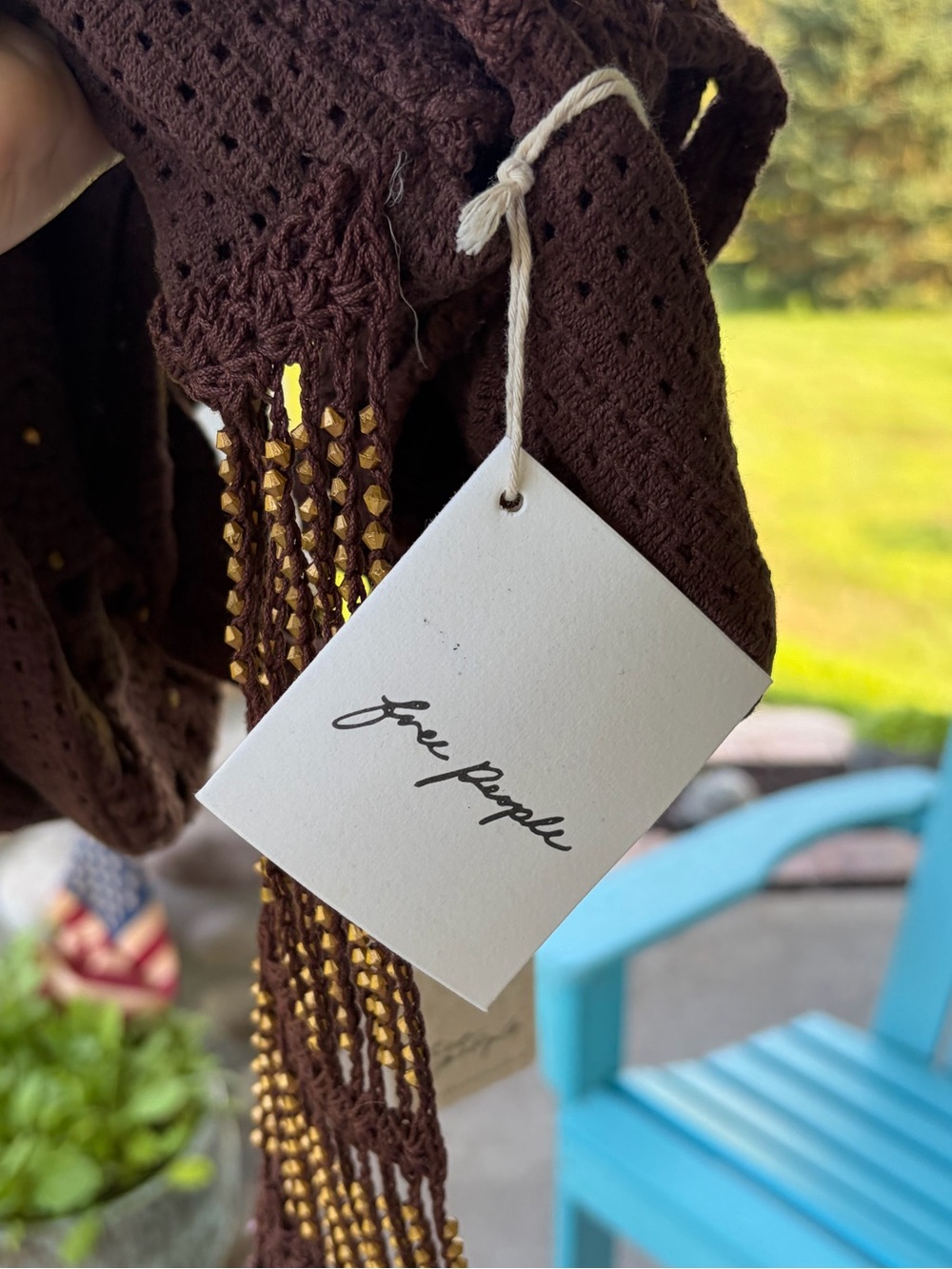 Free people sunrise to sunset crochet tote brown gold shoulder bag purse NWT - Picture 6 of 7